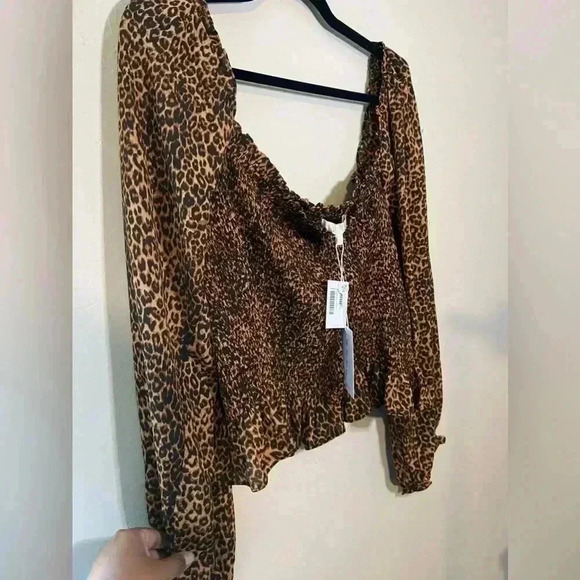WAYF Jackie Animal Print Smocked Top - Size 3XL - NWT - Picture 6 of 9